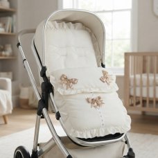 Plain Cream/ Beige Footmuff/Cosytoes With Large Bows & Lace